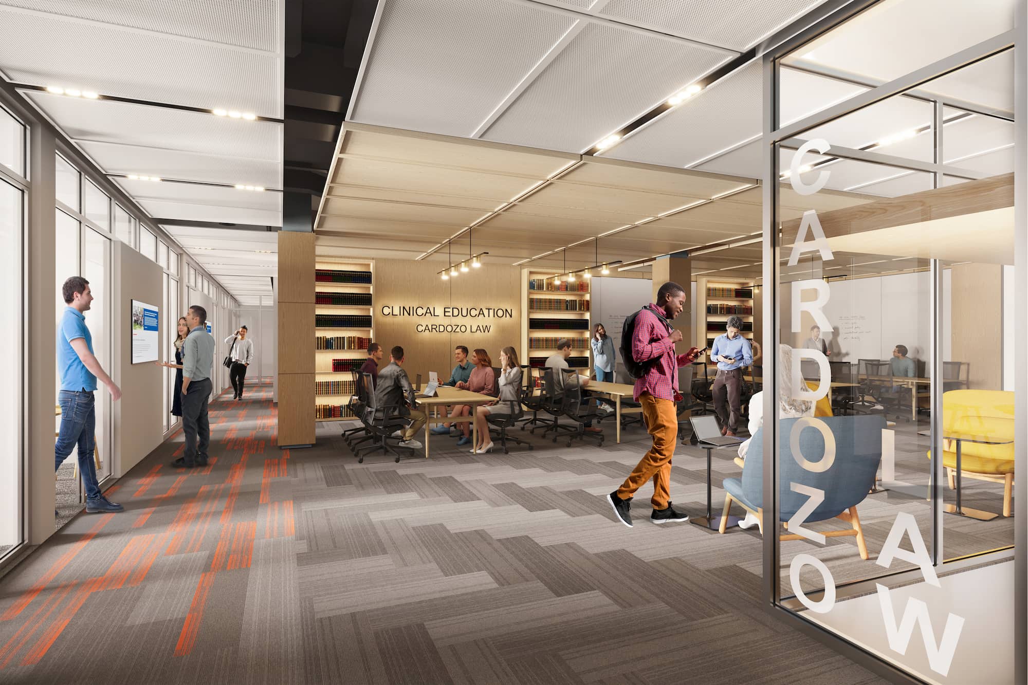 Architectural rendering of students walking in clinical education center